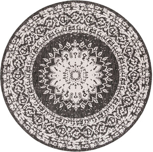 Black and White 10' x 10' Outdoor Traditional Round Area Rug Weather Resistant for Patio, Deck, Terrace, Balcony, Porch Classical Design Outside Carpet for Sale at Rug Engine