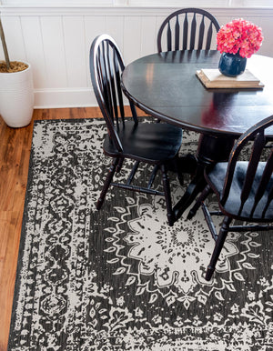 Black and White 10' x 10' Outdoor Traditional Square Area Rug Weather Resistant for Patio, Deck, Terrace, Balcony, Porch Classical Design Outside Carpet for Sale at Rug Engine