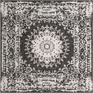 Black and White 10' x 10' Outdoor Traditional Square Area Rug Weather Resistant for Patio, Deck, Terrace, Balcony, Porch Classical Design Outside Carpet for Sale at Rug Engine