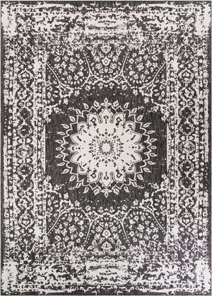 Black and White 10' x 14' 1 Outdoor Traditional Rectangle Area Rug Weather Resistant for Patio, Deck, Terrace, Balcony, Porch Classical Design Outside Carpet for Sale at Rug Engine