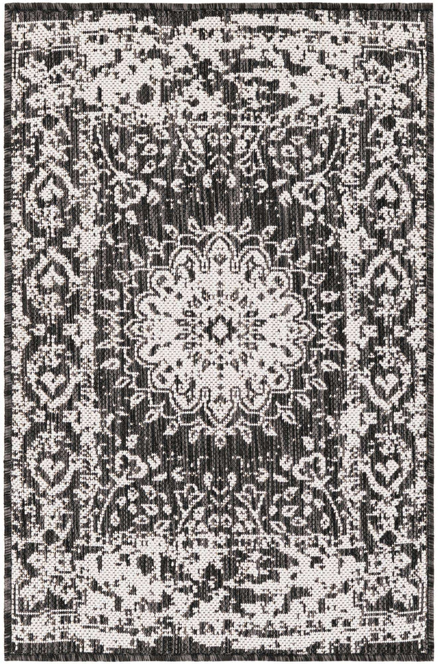 Black and White 2' x 3' 1 Outdoor Traditional Rectangle Area Rug Weather Resistant for Patio, Deck, Terrace, Balcony, Porch Classical Design Outside Carpet for Sale at Rug Engine