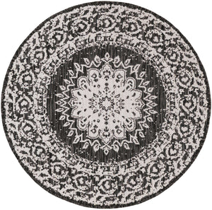Black and White 3' 1 x 3' 1 Outdoor Traditional Round Area Rug Weather Resistant for Patio, Deck, Terrace, Balcony, Porch Classical Design Outside Carpet for Sale at Rug Engine
