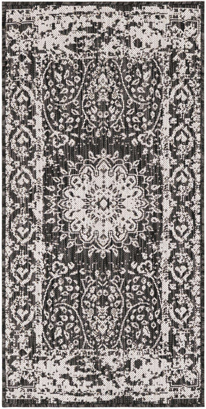 Black and White 2' x 4' 1 Outdoor Traditional Runner Area Rug Weather Resistant for Patio, Deck, Terrace, Balcony, Porch Classical Design Outside Carpet for Sale at Rug Engine