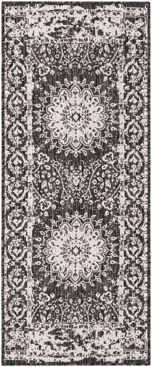 Black and White 2' x 5' 3 Outdoor Traditional Runner Area Rug Weather Resistant for Patio, Deck, Terrace, Balcony, Porch Classical Design Outside Carpet for Sale at Rug Engine