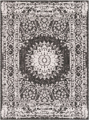 Black and White 5' 3 x 7' 1 Outdoor Traditional Rectangle Area Rug Weather Resistant for Patio, Deck, Terrace, Balcony, Porch Classical Design Outside Carpet for Sale at Rug Engine