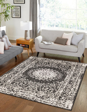 Black and White 5' 3 x 7' 1 Outdoor Traditional Rectangle Area Rug Weather Resistant for Patio, Deck, Terrace, Balcony, Porch Classical Design Outside Carpet for Sale at Rug Engine