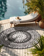 Black and White 12' x 12' Outdoor Traditional Round Area Rug Weather Resistant for Patio, Deck, Terrace, Balcony, Porch Classical Design Outside Carpet for Sale at Rug Engine