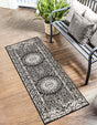 Black and White 2' x 8' Outdoor Traditional Runner Area Rug Weather Resistant for Patio, Deck, Terrace, Balcony, Porch Classical Design Outside Carpet for Sale at Rug Engine
