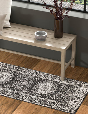 Black and White 2' x 8' Outdoor Traditional Runner Area Rug Weather Resistant for Patio, Deck, Terrace, Balcony, Porch Classical Design Outside Carpet for Sale at Rug Engine