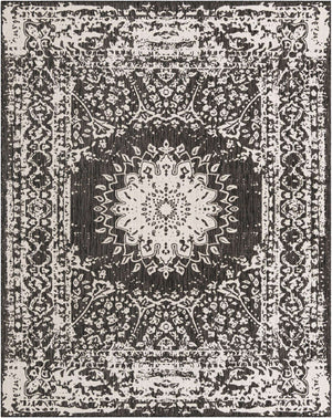 Black and White 7' 10 x 10' Outdoor Traditional Rectangle Area Rug Weather Resistant for Patio, Deck, Terrace, Balcony, Porch Classical Design Outside Carpet for Sale at Rug Engine