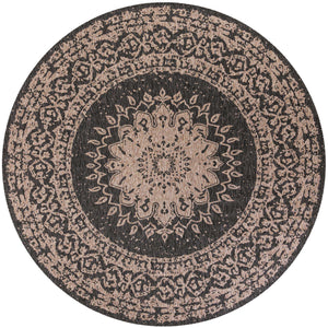Black 10' x 10' Outdoor Traditional Round Area Rug Weather Resistant for Patio, Deck, Terrace, Balcony, Porch Classical Design Outside Carpet for Sale at Rug Engine