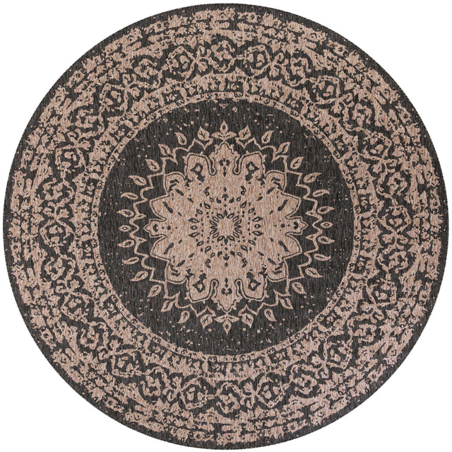 Black 10' x 10' Outdoor Traditional Round Area Rug Weather Resistant for Patio, Deck, Terrace, Balcony, Porch Classical Design Outside Carpet for Sale at Rug Engine