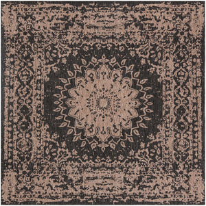 Black 10' x 10' Outdoor Traditional Square Area Rug Weather Resistant for Patio, Deck, Terrace, Balcony, Porch Classical Design Outside Carpet for Sale at Rug Engine