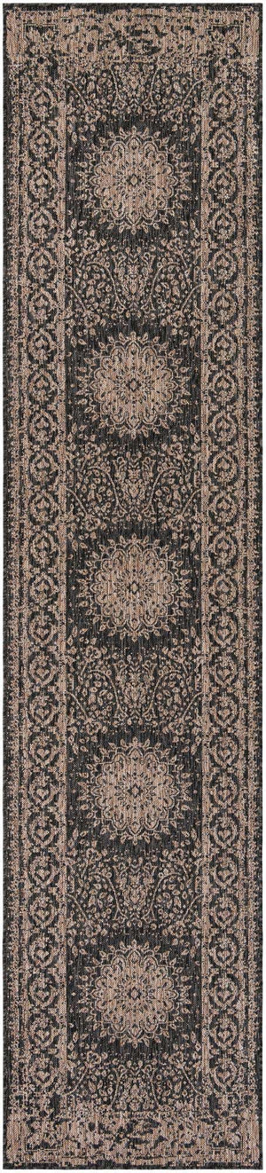 Black 2' 7 x 12' Outdoor Traditional Runner Area Rug Weather Resistant for Patio, Deck, Terrace, Balcony, Porch Classical Design Outside Carpet for Sale at Rug Engine