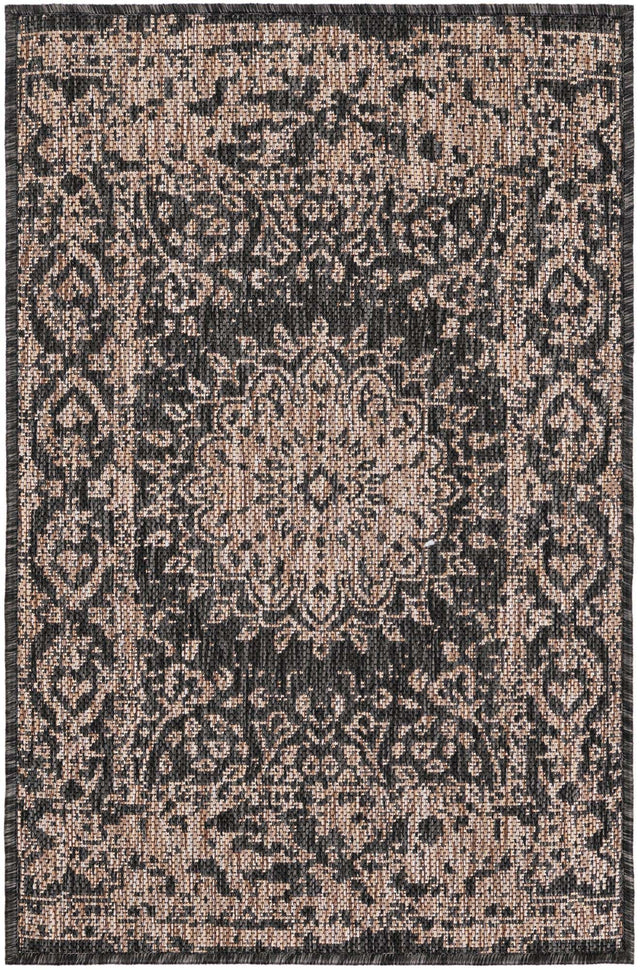 Black 2' x 3' 1 Outdoor Traditional Rectangle Area Rug Weather Resistant for Patio, Deck, Terrace, Balcony, Porch Classical Design Outside Carpet for Sale at Rug Engine
