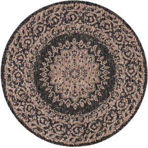 Black 3' 1 x 3' 1 Outdoor Traditional Round Area Rug Weather Resistant for Patio, Deck, Terrace, Balcony, Porch Classical Design Outside Carpet for Sale at Rug Engine