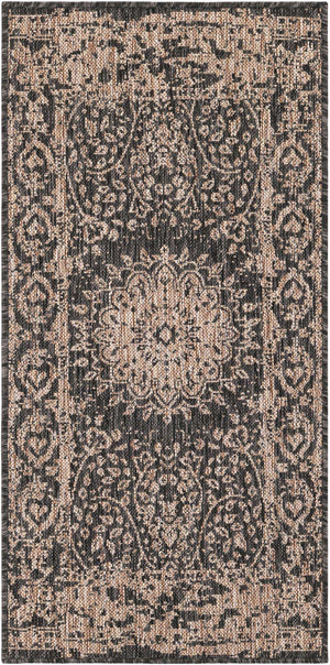 Black 2' x 4' 1 Outdoor Traditional Runner Area Rug Weather Resistant for Patio, Deck, Terrace, Balcony, Porch Classical Design Outside Carpet for Sale at Rug Engine