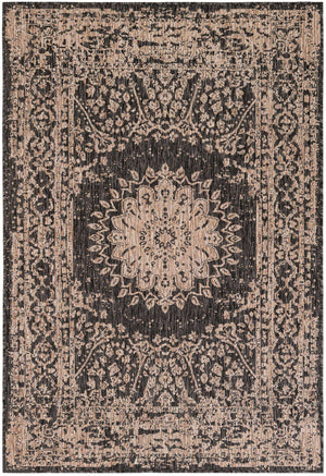 Black 4' 1 x 6' 1 Outdoor Traditional Rectangle Area Rug Weather Resistant for Patio, Deck, Terrace, Balcony, Porch Classical Design Outside Carpet for Sale at Rug Engine