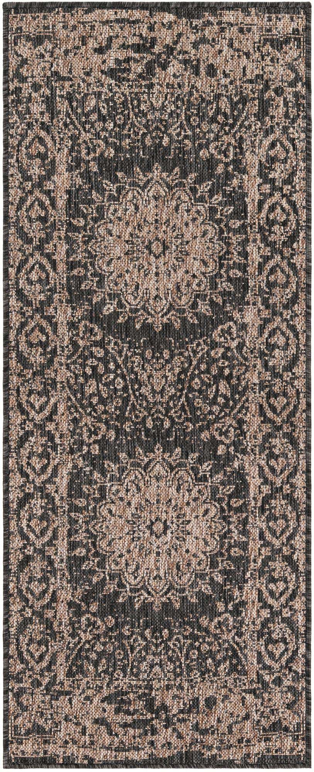 Black 2' x 5' 3 Outdoor Traditional Runner Area Rug Weather Resistant for Patio, Deck, Terrace, Balcony, Porch Classical Design Outside Carpet for Sale at Rug Engine