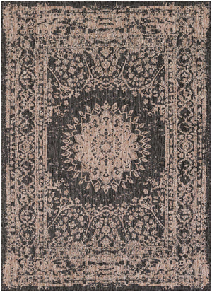 Black 5' 3 x 7' 1 Outdoor Traditional Rectangle Area Rug Weather Resistant for Patio, Deck, Terrace, Balcony, Porch Classical Design Outside Carpet for Sale at Rug Engine