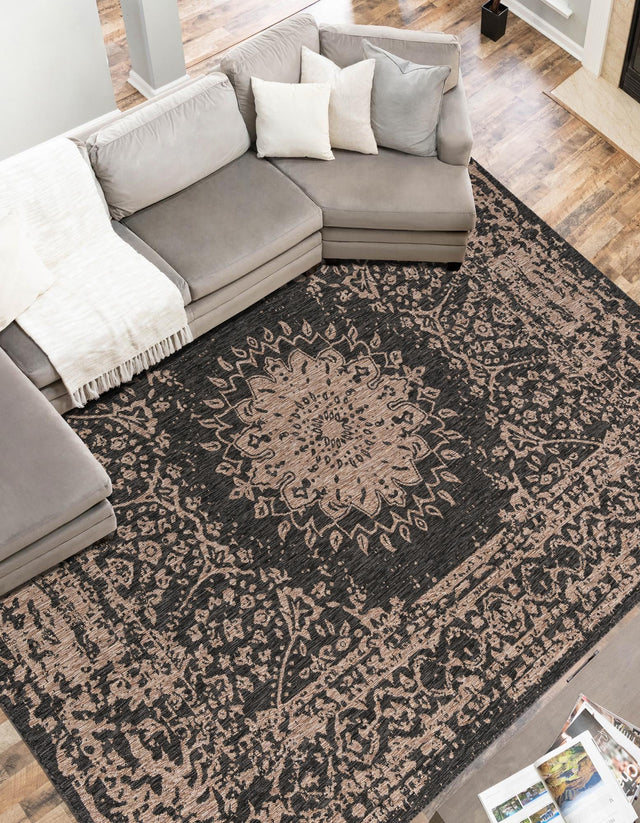 Black 5' 3 x 7' 1 Outdoor Traditional Rectangle Area Rug Weather Resistant for Patio, Deck, Terrace, Balcony, Porch Classical Design Outside Carpet for Sale at Rug Engine