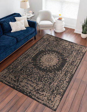 Black 10' x 14' 1 Outdoor Traditional Rectangle Area Rug Weather Resistant for Patio, Deck, Terrace, Balcony, Porch Classical Design Outside Carpet for Sale at Rug Engine