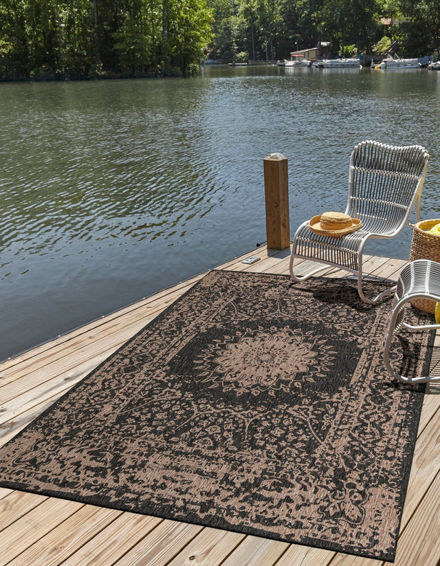 Black 10' x 14' 1 Outdoor Traditional Rectangle Area Rug Weather Resistant for Patio, Deck, Terrace, Balcony, Porch Classical Design Outside Carpet for Sale at Rug Engine
