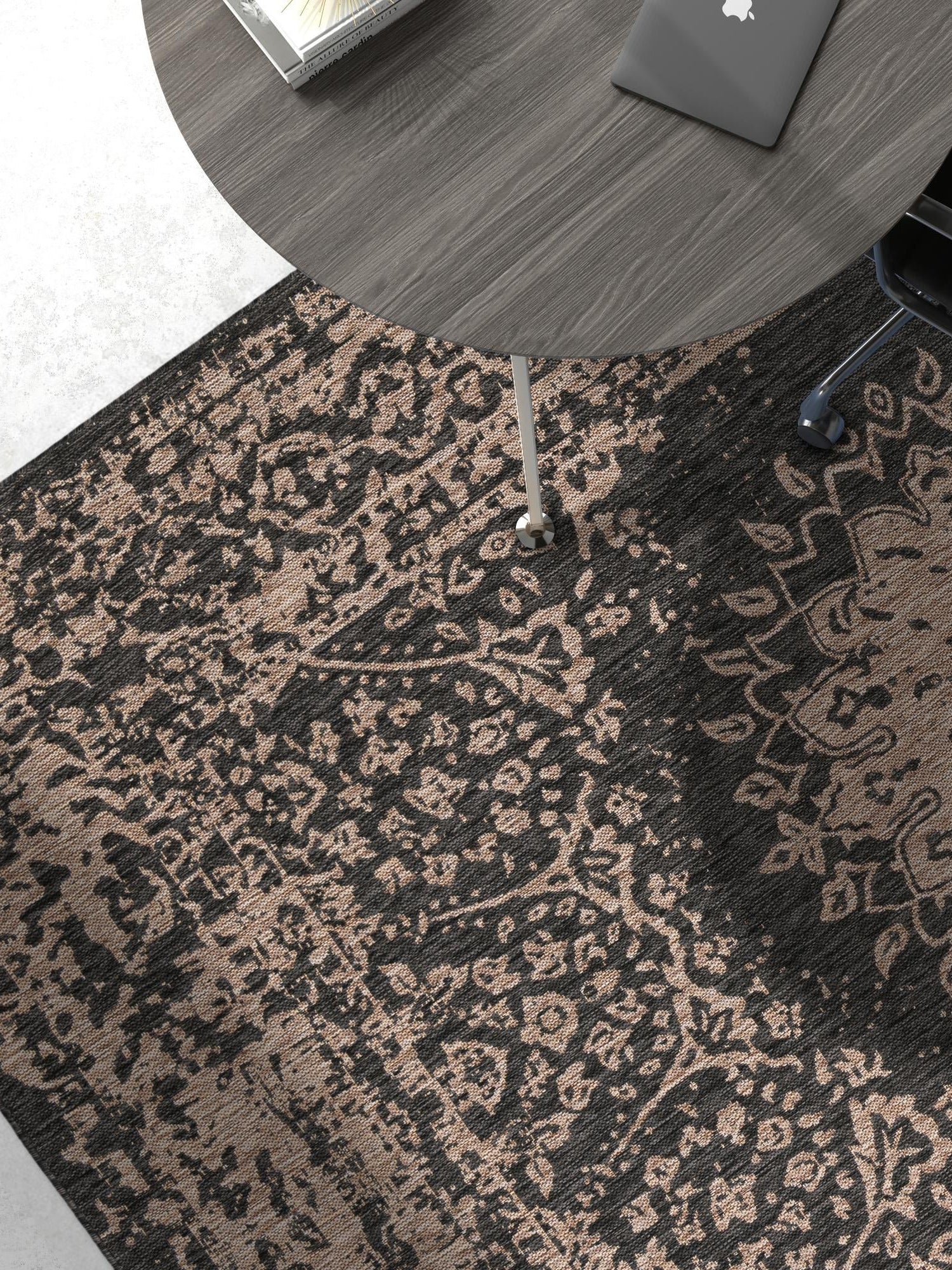 Black 9' x 12' Outdoor Traditional Rectangle Area Rug Weather Resistant for Patio, Deck, Terrace, Balcony, Porch Classical Design Outside Carpet for Sale at Rug Engine