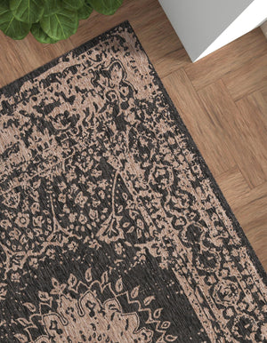 Black 10' x 14' 1 Outdoor Traditional Rectangle Area Rug Weather Resistant for Patio, Deck, Terrace, Balcony, Porch Classical Design Outside Carpet for Sale at Rug Engine