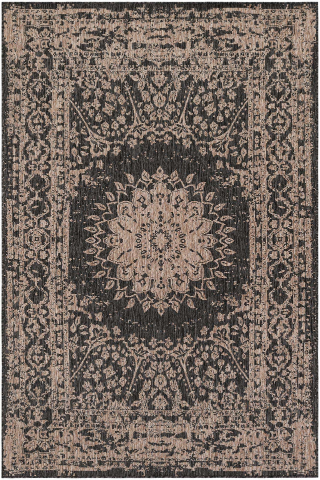 Black 5' 3 x 8' Outdoor Traditional Rectangle Area Rug Weather Resistant for Patio, Deck, Terrace, Balcony, Porch Classical Design Outside Carpet for Sale at Rug Engine