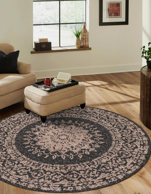 Black 3' 1 x 3' 1 Outdoor Traditional Round Area Rug Weather Resistant for Patio, Deck, Terrace, Balcony, Porch Classical Design Outside Carpet for Sale at Rug Engine