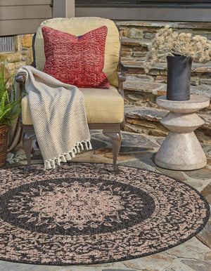 Black 10' x 10' Outdoor Traditional Round Area Rug Weather Resistant for Patio, Deck, Terrace, Balcony, Porch Classical Design Outside Carpet for Sale at Rug Engine