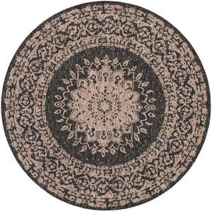 Black 6' 1 x 6' 1 Outdoor Traditional Round Area Rug Weather Resistant for Patio, Deck, Terrace, Balcony, Porch Classical Design Outside Carpet for Sale at Rug Engine