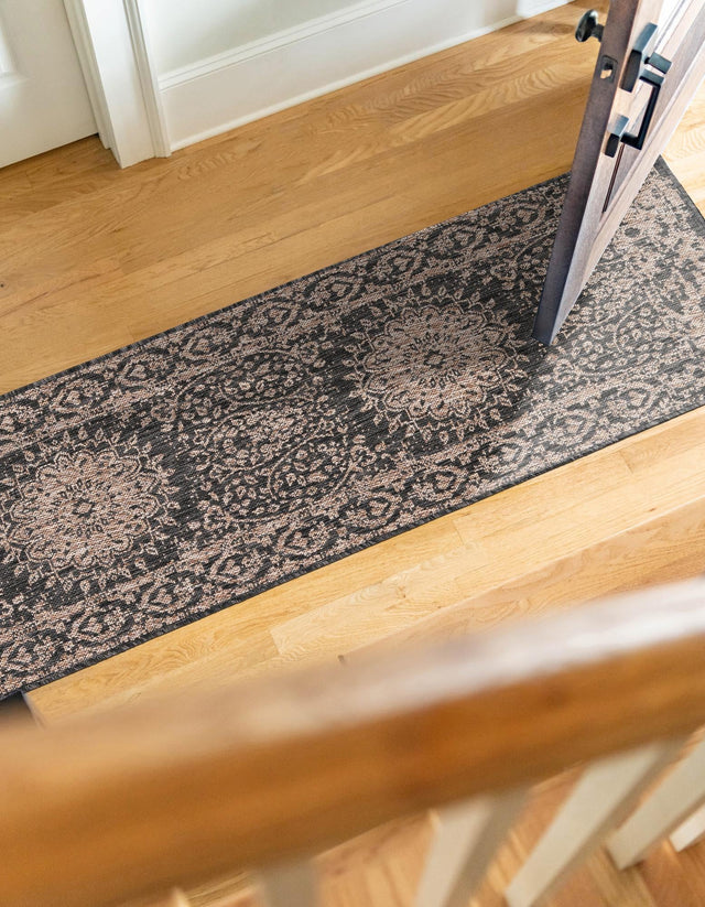 Black 2' x 4' 1 Outdoor Traditional Runner Area Rug Weather Resistant for Patio, Deck, Terrace, Balcony, Porch Classical Design Outside Carpet for Sale at Rug Engine