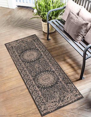 Black 2' x 6' 1 Outdoor Traditional Runner Area Rug Weather Resistant for Patio, Deck, Terrace, Balcony, Porch Classical Design Outside Carpet for Sale at Rug Engine