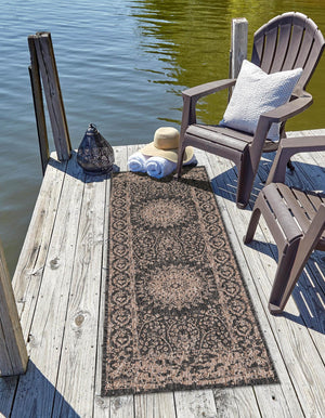 Black 2' x 4' 1 Outdoor Traditional Runner Area Rug Weather Resistant for Patio, Deck, Terrace, Balcony, Porch Classical Design Outside Carpet for Sale at Rug Engine