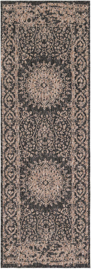 Black 2' x 6' 1 Outdoor Traditional Runner Area Rug Weather Resistant for Patio, Deck, Terrace, Balcony, Porch Classical Design Outside Carpet for Sale at Rug Engine