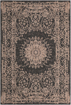 Black 6' 1 x 9' Outdoor Traditional Rectangle Area Rug Weather Resistant for Patio, Deck, Terrace, Balcony, Porch Classical Design Outside Carpet for Sale at Rug Engine