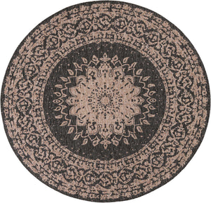 Black 7' 10 x 7' 10 Outdoor Traditional Round Area Rug Weather Resistant for Patio, Deck, Terrace, Balcony, Porch Classical Design Outside Carpet for Sale at Rug Engine