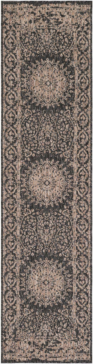 Black 2' x 8' Outdoor Traditional Runner Area Rug Weather Resistant for Patio, Deck, Terrace, Balcony, Porch Classical Design Outside Carpet for Sale at Rug Engine