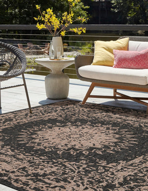 Black 7' 10 x 7' 10 Outdoor Traditional Square Area Rug Weather Resistant for Patio, Deck, Terrace, Balcony, Porch Classical Design Outside Carpet for Sale at Rug Engine