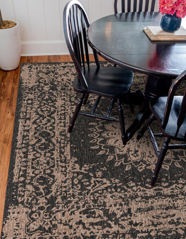 Black 10' x 10' Outdoor Traditional Square Area Rug Weather Resistant for Patio, Deck, Terrace, Balcony, Porch Classical Design Outside Carpet for Sale at Rug Engine