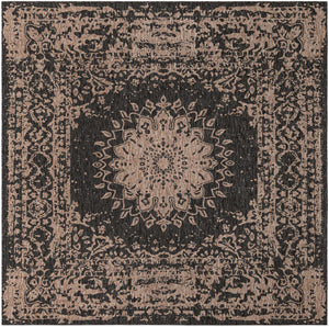 Black 7' 10 x 7' 10 Outdoor Traditional Square Area Rug Weather Resistant for Patio, Deck, Terrace, Balcony, Porch Classical Design Outside Carpet for Sale at Rug Engine
