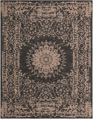 Black 7' 10 x 10' Outdoor Traditional Rectangle Area Rug Weather Resistant for Patio, Deck, Terrace, Balcony, Porch Classical Design Outside Carpet for Sale at Rug Engine