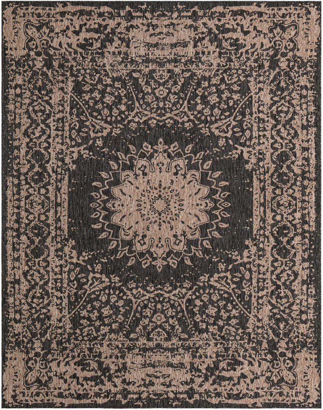 Black 7' 10 x 10' Outdoor Traditional Rectangle Area Rug Weather Resistant for Patio, Deck, Terrace, Balcony, Porch Classical Design Outside Carpet for Sale at Rug Engine