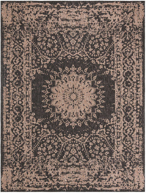 Black 9' x 12' Outdoor Traditional Rectangle Area Rug Weather Resistant for Patio, Deck, Terrace, Balcony, Porch Classical Design Outside Carpet for Sale at Rug Engine