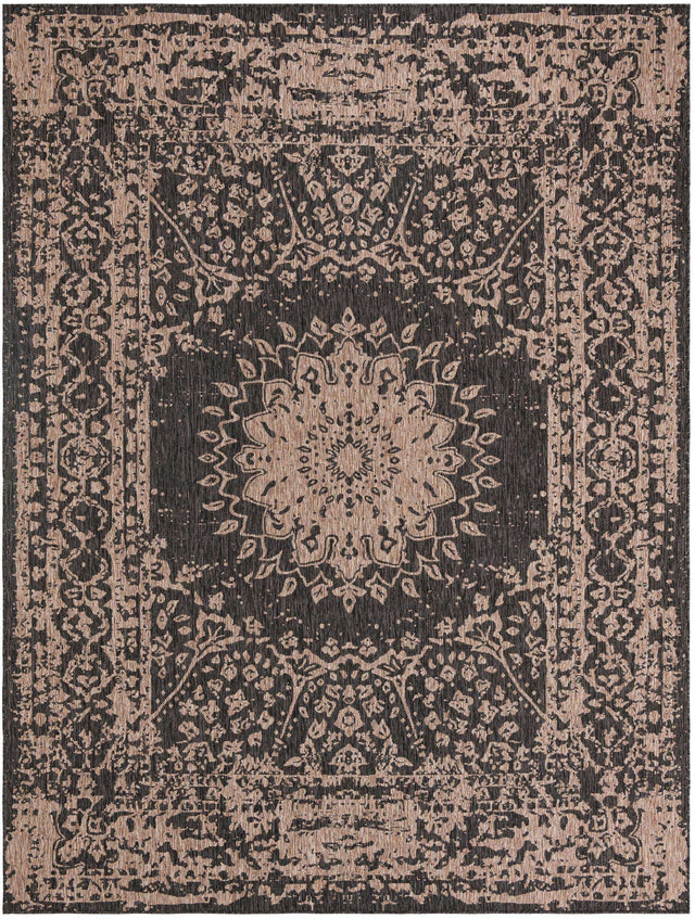 Black 9' x 12' Outdoor Traditional Rectangle Area Rug Weather Resistant for Patio, Deck, Terrace, Balcony, Porch Classical Design Outside Carpet for Sale at Rug Engine