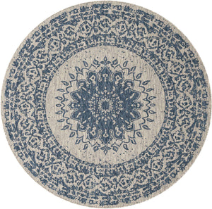 Blue 10' x 10' Outdoor Traditional Round Area Rug Weather Resistant for Patio, Deck, Terrace, Balcony, Porch Classical Design Outside Carpet for Sale at Rug Engine