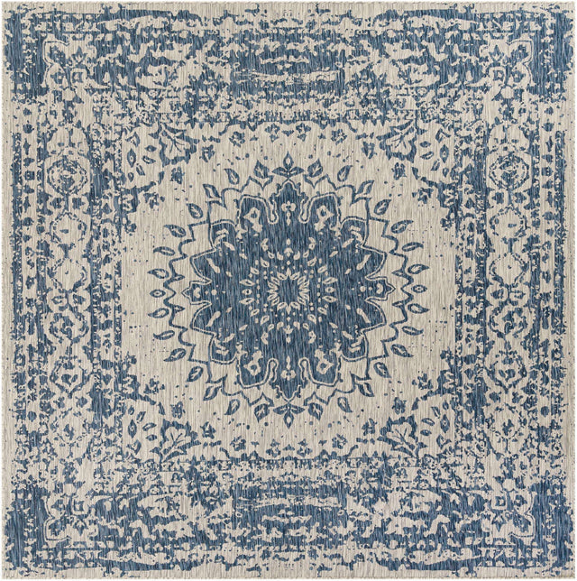 Blue 10' x 10' Outdoor Traditional Square Area Rug Weather Resistant for Patio, Deck, Terrace, Balcony, Porch Classical Design Outside Carpet for Sale at Rug Engine