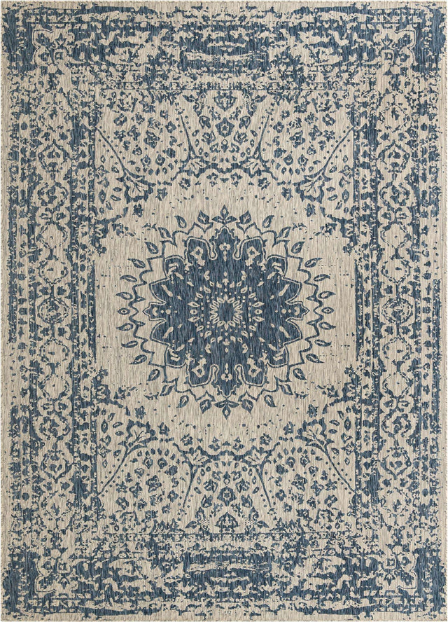 Blue 10' x 14' 1 Outdoor Traditional Rectangle Area Rug Weather Resistant for Patio, Deck, Terrace, Balcony, Porch Classical Design Outside Carpet for Sale at Rug Engine